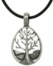 Jewelry Trends Pewter Tree of Life Teardrop Pendant with Black Leather Cord Neck
