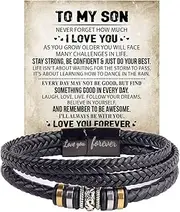 [DIOWUS] To My Son/Grandson Bracelet From Mom Grandmother, Infinity Knot Black Braided Leather Forever Linked Together Inspirational Bracelet Engraved Love You Forever Birthday Gift Jewelry, X-Large,