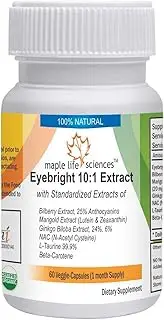 Eyebright with Bilberry, Marigold, Ginkgo, NAC, L-Taurine, Carotene - 500mg - 60 Vegan Capsules - Vision Health