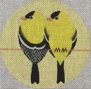 Needlepoint Handpainted Christmas Scott Partridge Goldfinches 5"