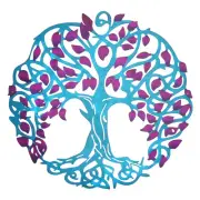 Metal Tree Wall Decor Tree of Life Wall Sculpture Decoration, Purple Blue