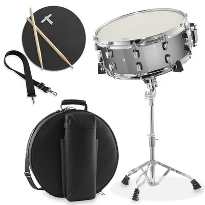 Snare Drum Set w/ Remo Head, Beginner Band Student Drum Kit - Silver