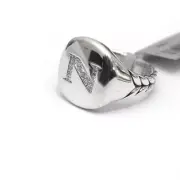 New DAVID YURMAN Pave Initial Letter N Pinky Ring in Diamond & Silver Size 3.5