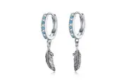 SOLID Sterling Silver Hoop Bohemian Feather Turquoise Earrings - AVILIA Designs Pandora Compatible