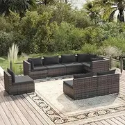 8 Piece Garden Lounge Set with Cushions Poly Rattan Grey Patio Bar Sets