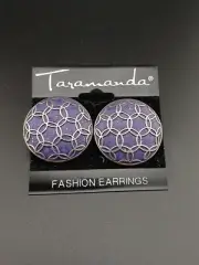 TARAMANDA silvertone purple enamel round geometric designs stud pierced earrings