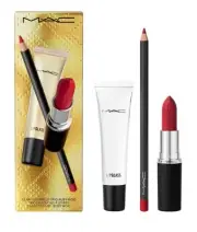 MAC NIB Claim To Fame 3 Pc SET, Ruby Woo Lipstick & Lipliner, Balm