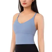 Nevenka Longline Sports Bras Padded Comfortable Fitness Crop Tank Tops-Tempest Blue