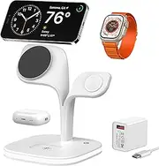 [EXW] Magnetic Charging Station, 3 in 1 Fast Mag-Safe Wireless Charger Stand for iPhone 16,15,14,13,12 Pro/Max/Mini/Plus, Apple Watch 2-10/SE and Airpods 4/3/2/Pro/Pro 2 with LED and Adapter (White)