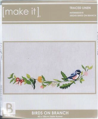 Make It BIRDS ON BRANCH Table Runner Traced Linen Embroidery Kit - 585245