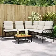 2 Piece Garden Sofa Set with Cushions Black Poly Rattan Patio Bar Sets