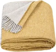 LYHome Merino Wool Blanket - Large Throw Bedspread for Sofa Bed, Single Double Size, Cosy Throws for Sofas & Beds, Soft and Warm Blankets Picnic (55x79 in | 140x200 cm | Mustard - Grey Double-sided)