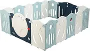 Keezi Baby Playpen, 16 Panels Babies Play Pen Toddlers Fence Yard Padded Mat Outdoor Indoor Child Activity Centre for Kids, Safety Gate Easy Foldable Storage Blue