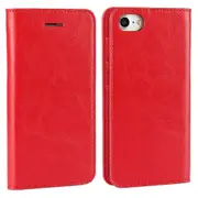 For iPhone SE (2020)/SE (2022)/8/7 4.7 inch Oiled-edging Crazy Horse Genuine Leather Attached Hard PC Inner Case Wallet Stand Flip Phone Cover - Black
