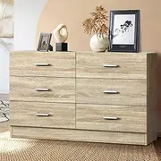 [OIKITURE] Dresser with 6 Drawers Storage Cabinet Wooden