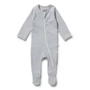 Wilson and Frenchy Organic Stripe Rib Zipsuit with Feet - Rain Drop