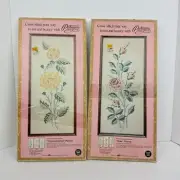 Paragon Needle Craft Cross Stitch Floral Picture With Frame Kits Lot of 2 Rose