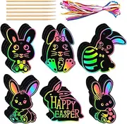 GkgWuxf Easter Scratch Crafts for Kids - 24X Easter Scratch Off Art Paper Cards,Scratch Easter Day Ornaments Tag Paper Graffiti for Kids