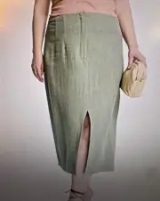 ASOS DESIGN - SIZE: 14 - Green Linen Curve Maxi Pencil Skirt W/Front Slit -NEW!
