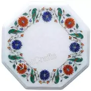 White Marble Corner Table Top Nature Design Inlay Work Coffee Table for Office