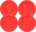 Pyrex 7200-PC Red 2 Cup round Plastic Food Storage Lid, Made in USA - 4 Pack - O