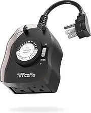 TiFFCOFiO Outdoor Timer Outlet, 24 Hour Mechanical Outdoor Timer for Lights, Outdoor Light Timer Waterproof, 2 Grounded Outlets for Home and Garden, 15A 1/2HP, Heavy Duty, CSA Listed