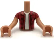 Lego New Nougat Torso Mini Doll Boy Red Checkered Shirt with Pocket White Under