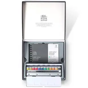 英國製 溫莎牛頓 0190809 專家級12色 塊狀水彩 黑鐵盒12色 貂毛水彩筆 專業水彩紙 日記本 限量 禮盒