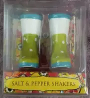 Grasslands Road Rain Boots Galoshes Salt & Pepper Shakers Green with White Dots