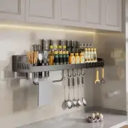 Space-Saving Hanging Spice Rack Wall Mount Utensil Organizer with Hooks & Shelf