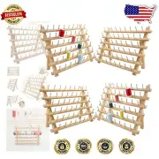 Natural Beech Wood Thread Holder with Hanging Hooks - Ideal for Mini King Spools