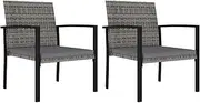 Poly Rattan Outdoor Dining Chairs for Patio, 2-Piece Set, Durable Grey Wicker Furniture, Comfortable Balcony Bistro Seating