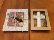 Mud Pie HollieBerrie Trivet Set W/ Napkins & Serving Knife + Mud Pie Hope Cross