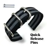 Black & Gray Stripes Nylon Watch Band Strap Belt Army Military Silver Buckle #41