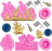 Rainmae Flame Fondant Molds, Car Tire Fondant Mold, Hot Fire Silicone Molds, Round Tire Mold, Truck Wheel Shape Mold For Sugar Cake Decoration Cupcake Topper Candy Chocolate Gum Paste Polymer Clay