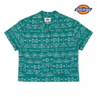 在飛比找momo購物網優惠-【Dickies】女款深湖綠民族風印花純棉緹花布料捲袖設計短