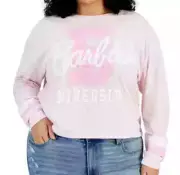 Love Tribe Juniors Trendy Plus Size 1X Long-Sleeve Barbie Bloom Crop Tee B08 New