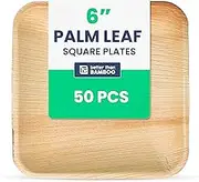 Better Than Bamboo 50 6 Disposable Square Palm Leaf Plates - or Wood Plates. Heavy Duty, 100% Compostable & Biodegradable Eco Friendly Party Plates (6 inch)