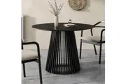 Dreamo Round Wood Slatted Dining Table Black