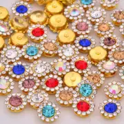 300 Gold Bling Crystal Rhinestone Pearl Flatback Buttons 9mm 11mm Wedding Crafts