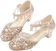 outret Little Kids Girls Dress Pumps Glitter Sequins Princess Low Heels Mary Jane Party Dance Shoes Rhinestone Sandals Golden