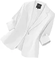 [Mina Self] 2025 Summer Women's 3/4 Sleeve Linen Blazer Lightweight Fully-Lined Lapel Casual Work Jacket Pockets