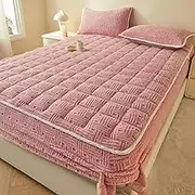 Elastic Bed Sheets Cosy Fitted Sheets with 15'' Deep Pocket Soft Warm Mattress Protector Cover Bedroom Bedding Luxury Elastic Bedspread for Twin/Full/King/Queen-Pink||180x200cm/(70.8"x78.7")