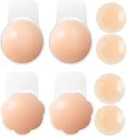[JSTHHTT] 4 Pairs Silicone Adhesive Bra, Reusable Invisible Bra, Push Up Breast, Bras for Women, Backless, Low Cut, Evening Dress-Reusable&Washable, Nude Colour, C