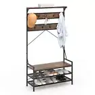 Coat Rack 4-In-1 Hall Tree w/ Hanging Book Industrial Entryway Bench for Mudroom