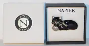 Vtg. Napier Black Cat with Green Eyes and Clear Rhinestone Ball Pin Brooch NOS
