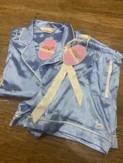 BNWT Peter Alexander Light Blue White Trims Penny Dog Satin Summer Set - SIZE M