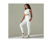 Women Seamless Yoga Set 2 Piece Sleeveless zipper crop top with High Waist Shorts Legging Outfit-9310-milk white