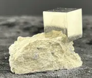 Pyrite Cube on Limestone Matrix from Mina Ampliación A Victoria, Navajún, Spain.