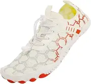 [LinSmart] Hike Shoes Barefoot Shoes Women Men Wide Toe Box Water Shoes Barefoot Trainer Women Men for Hiking Running Gym Beach Surfing Driving, A6 White Red, 40 EU
